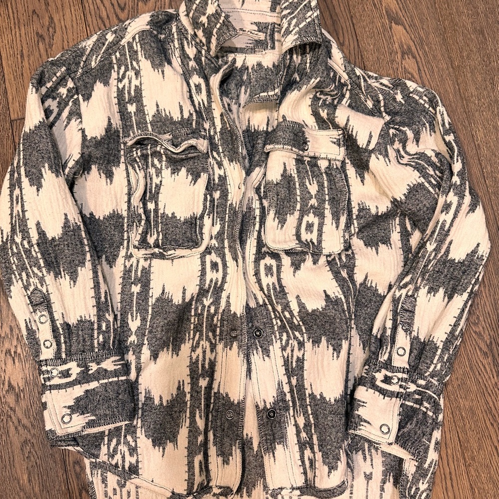 We The Free Black and Cream Casual Button Down Shirt